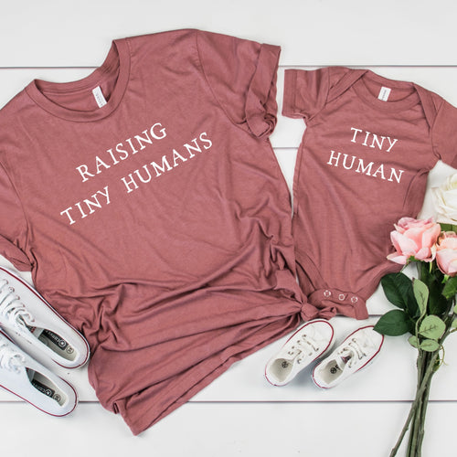 Raising Tiny Humans and Tiny Human mommy and me matching set in color mauve