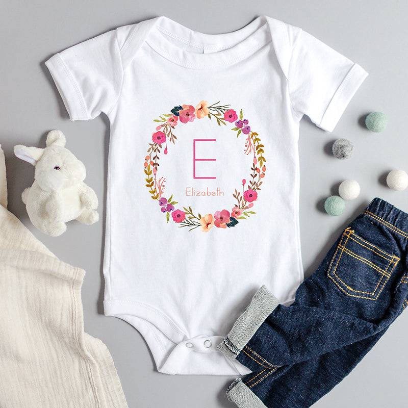 Floral Initial Baby Onesie